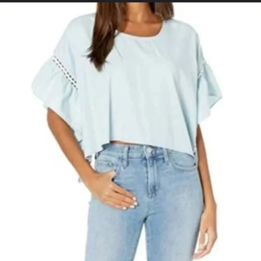 BCBGeneration Ruffle Sleeve Crop Top Light Wash Size XS - Picture 9 of 9